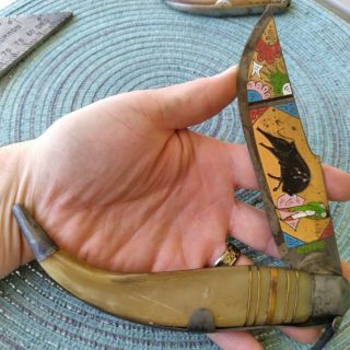 Vintage Antique Toledo Spain Large Horn Navaja Clasp Folding Pocket Knife