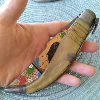 Vintage Antique Toledo Spain Large Horn Navaja Clasp Folding Pocket Knife 2