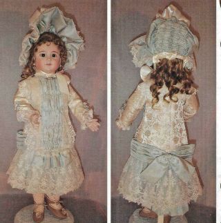 19 - 20 " Antique French - German Doll Low - Waist Bodice Shirred Dress & Hat Pattern