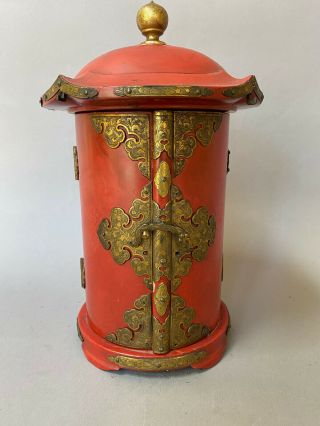 Antique Japanese Red Lacquered Wood Zushi Shrine Temple Late 18th - Early 19th C