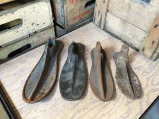 Set Of 4 Antique Vintage Cast Iron Cobbler Shoe Making Repair Molds Forms Boot