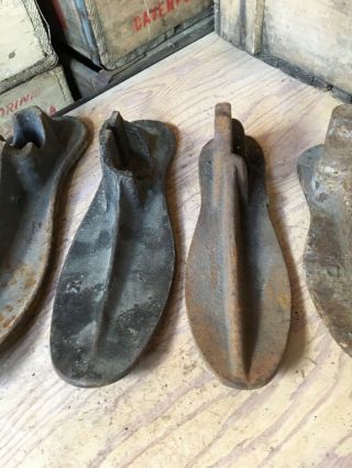 Set Of 4 Antique Vintage Cast Iron Cobbler Shoe Making Repair Molds Forms Boot 3