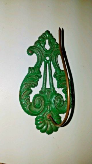 Vintage Ornate Cast Iron Victorian Wall Mount Hook Receipt Invoice Spike Green