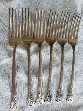 Wm A Rogers A1 Plus Oneida Ltd Set Of 6 Dinner Fork Floral Silver Plated 7 1/2 "