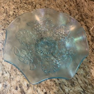 Antique Northwood Grape Leaves & Flowers Ice Blue Carnival Glass Bowl 2