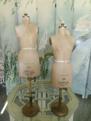 2 Vintage Bauman Miniature Half Scale Dress Forms,  Great Table Fare