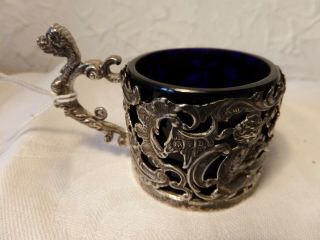 A Victorian London 1897 Solid Silver Open Mustard With Blue Liner