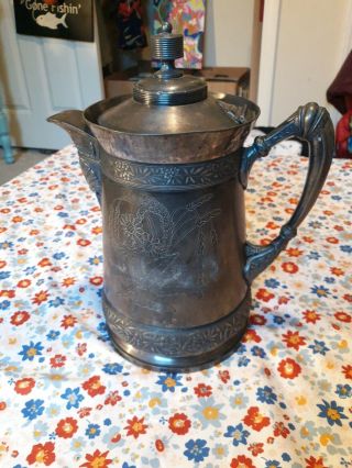 Meriden B.  Co Water Pitcher 1868 Quad.  Plated Silver Plate & Porcelain 193