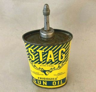 Vintage Stag Gun Oil Lead Top Handy Oiler Rare Old Advertising Tin Can