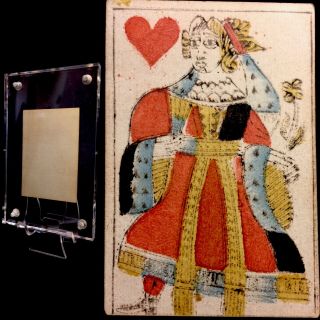1700’s Queen Of Hearts Gorgeous Antique Playing Cards Historic Ancient Single