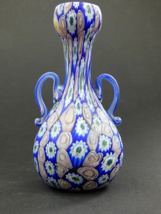 Fratelli Toso Murrine Satin Glass Vase With Handles 16cm Antique Murano Italy