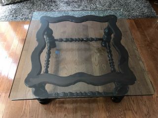 Antique Ethan Allen Pine Square Cocktail Glass Coffee Table 12 - 8081 Old Tavern