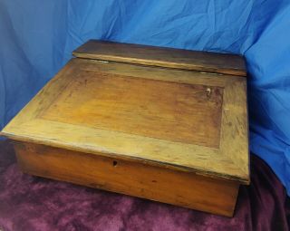 Vintage Or Antique School Style Wood Writing Desk Slope W Pen Tray Compartments
