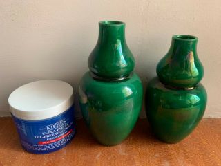 Antique Chinese China Green - Glazed Crackle Porcelain Ceramic Vases