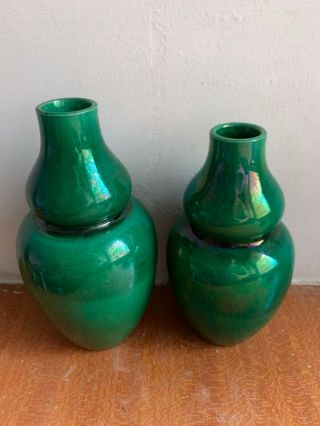 Antique Chinese China Green - Glazed Crackle Porcelain Ceramic Vases 2