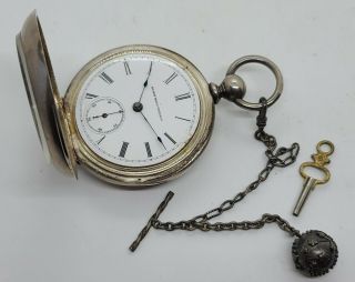Antique 1887 ELGIN Victorian ' Key Wind ' Coin Silver Pocket Watch w/Chain 2