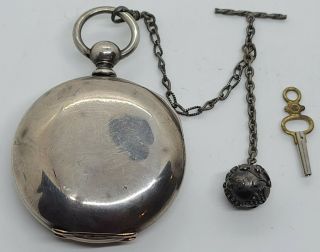 Antique 1887 ELGIN Victorian ' Key Wind ' Coin Silver Pocket Watch w/Chain 3