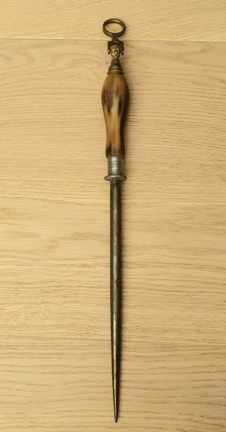 Vintage Antique Sharpening Steel Horn Handle J Wright