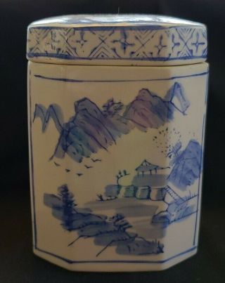 Vintage Blue & White Chinese Porcelain Tea Caddy