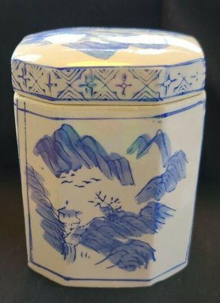Vintage Blue & White Chinese Porcelain Tea Caddy 3