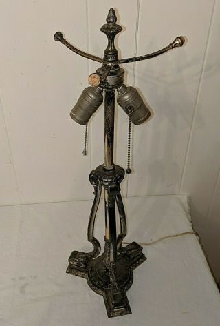 Gorgeous Antique Pairpoint Lamp Base For Glass Shade With Pull Chains