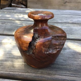 Small Vintage Natural Wooden Vase With Glass Insert From Yosemite