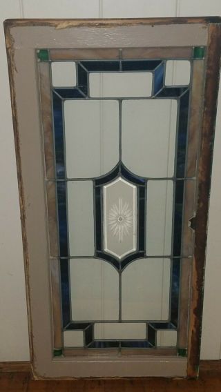 Antique Stained Leaded Beveled Etched Glass Window,  Coal Region Pa,  1930s,  Zinc