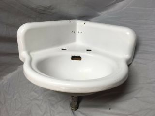 Antique Cast Iron White Porcelain Corner Bath Sink Old Standard Vintage 221 - 18e