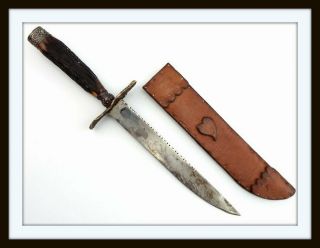 Antique English Or American Civil War Era Large Bowie Knife Rare Madonna Guard