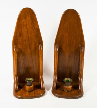 Vintage Set Of 2 Wooden Wall Hanging Table Top Candle Stick Holders Sconce