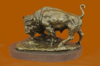 Large Bronze American Buffalo Sculpture Figure On Marble Base Signed Carl Deal