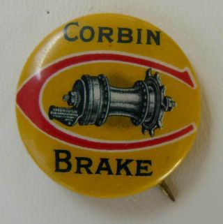Antique Bicycle Advertising Corbin Brake 1896 Pin Back