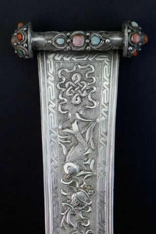 ANTIQUE 19th CHINESE MONGOLIAN SILVER BUDDHIST HAIR PIN ORNAMENT CORAL TURQUOISE 2