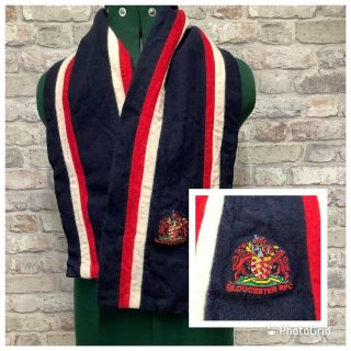 Vintage Gloucester Rugby Rfc Wool College Scarf Antique Supporters Badge