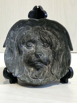 Antique Art Nouveau Solid Pewter Card Tray Pin Dish In The Style Of A Dog Face