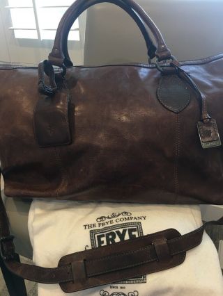 Frye Logan Overnight Dark Brown Antique Pull Up Leather Travel Bag