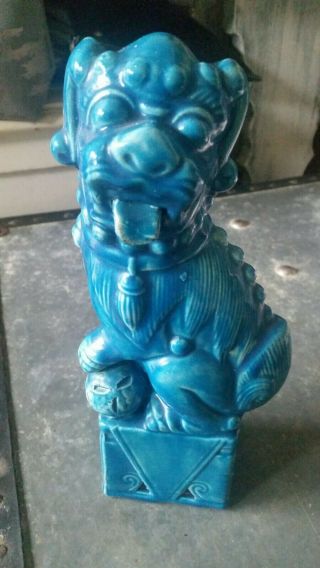 Chinese Ceramic Porcelain Blue Foo Fu Dog Guardian Lion Statue - Blue
