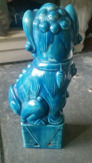 Chinese Ceramic Porcelain Blue Foo Fu Dog Guardian Lion Statue - Blue 2