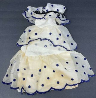 Vintage Doll Polka Dot Dress Gown With Black Beads Rhinestones Ruffles 13 "