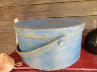 Large Antique Pantry Box 19th C With Handle And Old Blue Milk Paint