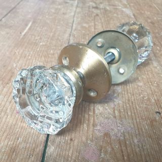 Vintage Glass Door Knobs / Handles With Brass Plated Back Plates
