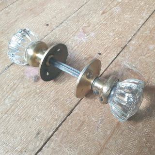 Vintage Glass Door Knobs / Handles with Brass Plated Back Plates 2