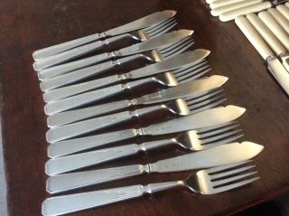 Art Deco Set For 6 Silver Plated Fish Forks And Knives