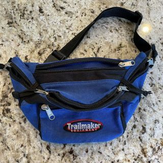 Vintage 80s Trailmaker Equipment Fanny Pack Hiking Crossbody Belt Bag Blue/black