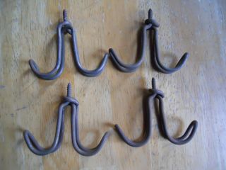4 Vintage Twisted Wire Hooks Hat Coat Hangers Under Shelf Antique Old Hardware