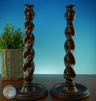 Barley Twist Wood Candle Stick Holders Vintage Large Tall 12 "