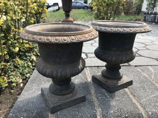 Pair Vintage Antique Cast Iron Garden Planters Urns Great Colors