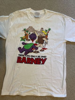 Vintage Barney The Flinstones " There Can Only Be One " Parody T - Shirt Size L Vtg