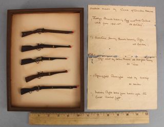 5 Antique Handmade Historic Folk Art Miniature Rifles Models