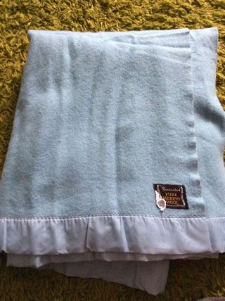 Vintage 100 Wool Blanket 72” X 85” Inches Blue